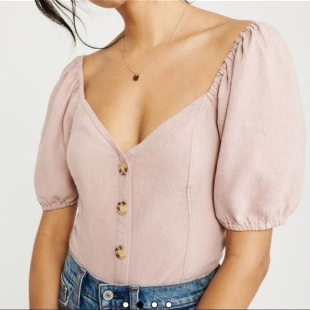 Abercrombie & Fitch Light Pink Puff Sleeve Blouse - Picture 4 of 8
